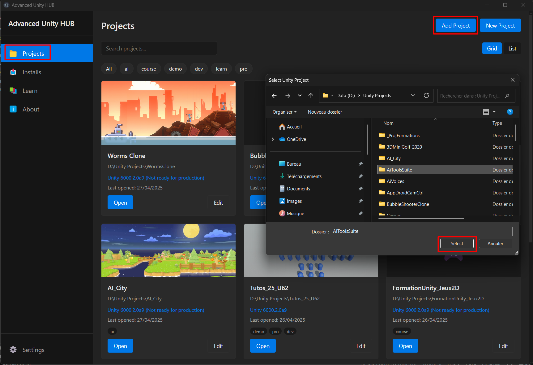Adding existing Unity projects
